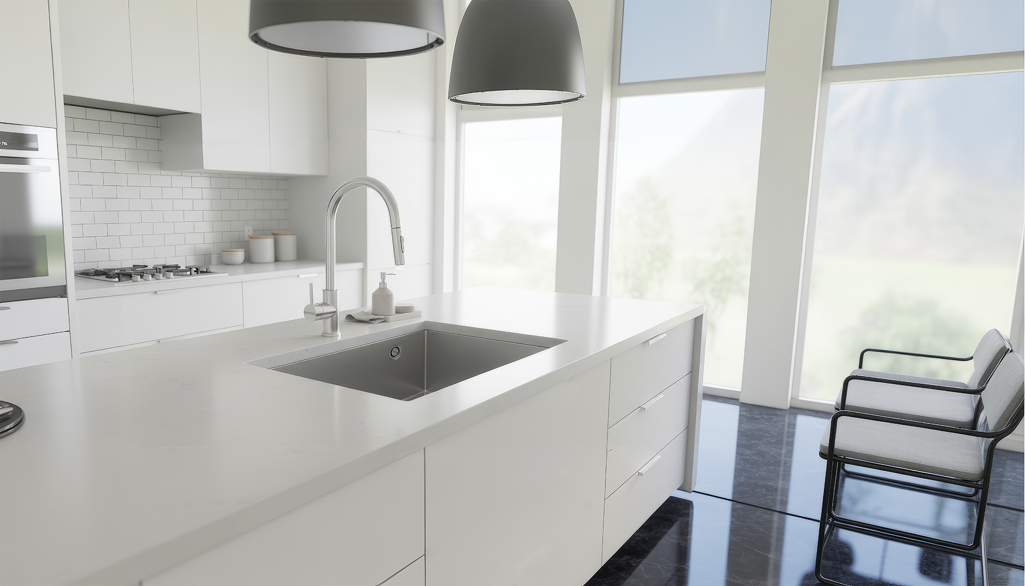 Grifo modelo AcostaECH431 en una cocina blanca