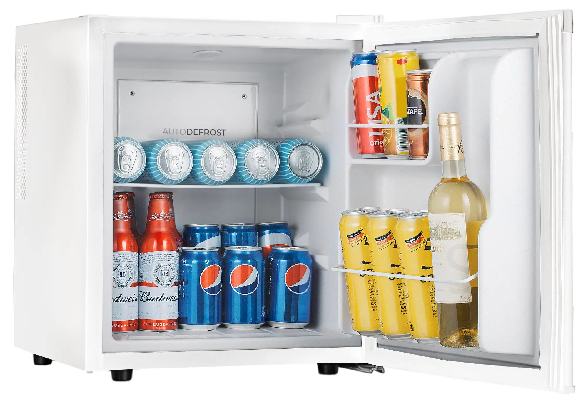 Frigorífico abierto y lleno de bebidas