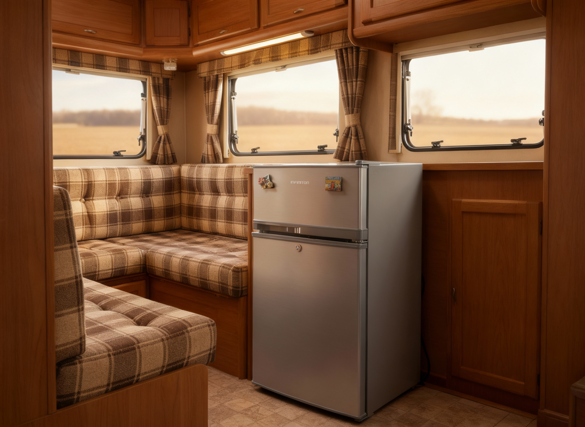 El frigo FG-85D8V12 en el salón de una caravana