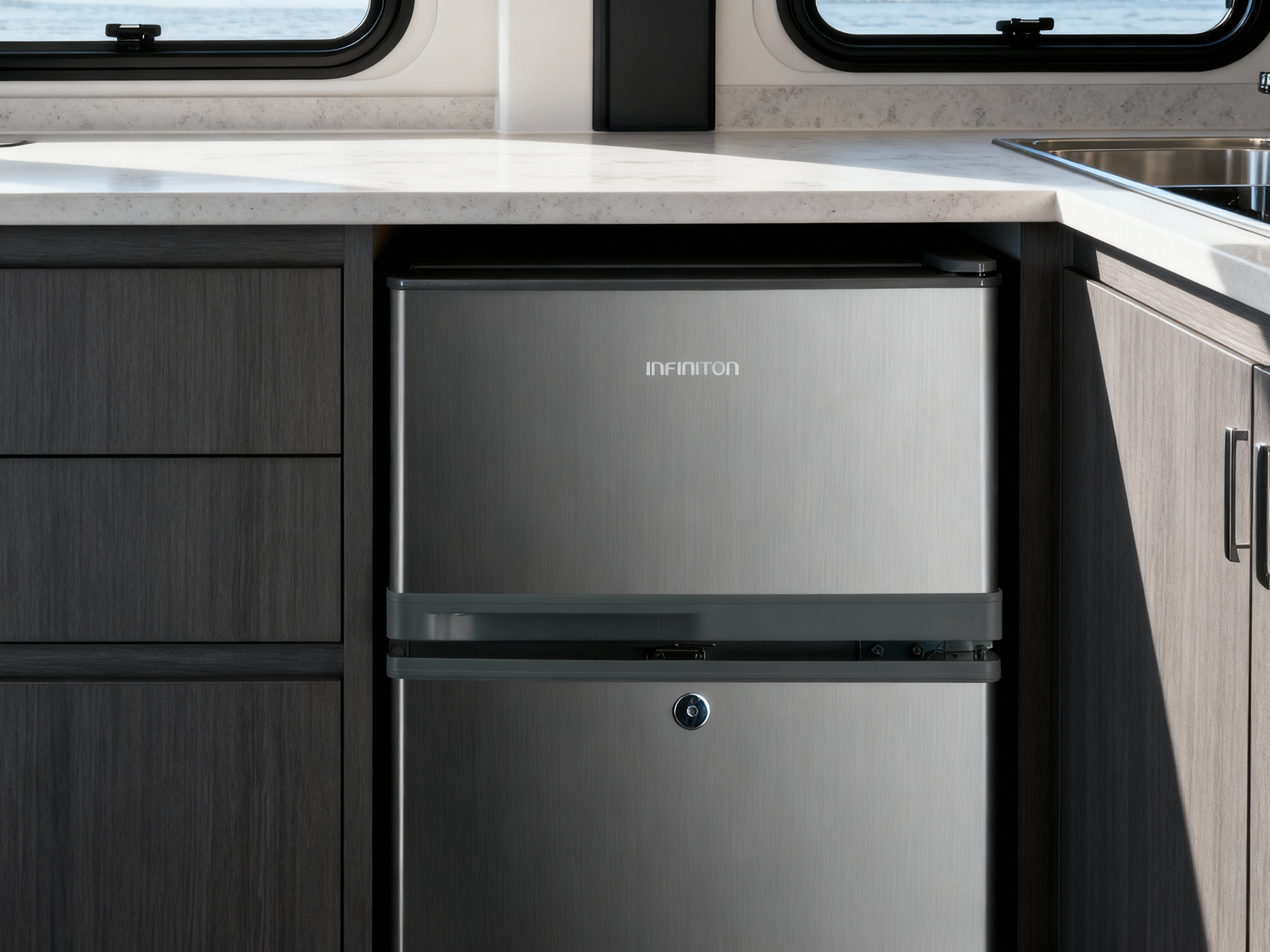 El frigo FG-85D8V12 debajo de una encimera