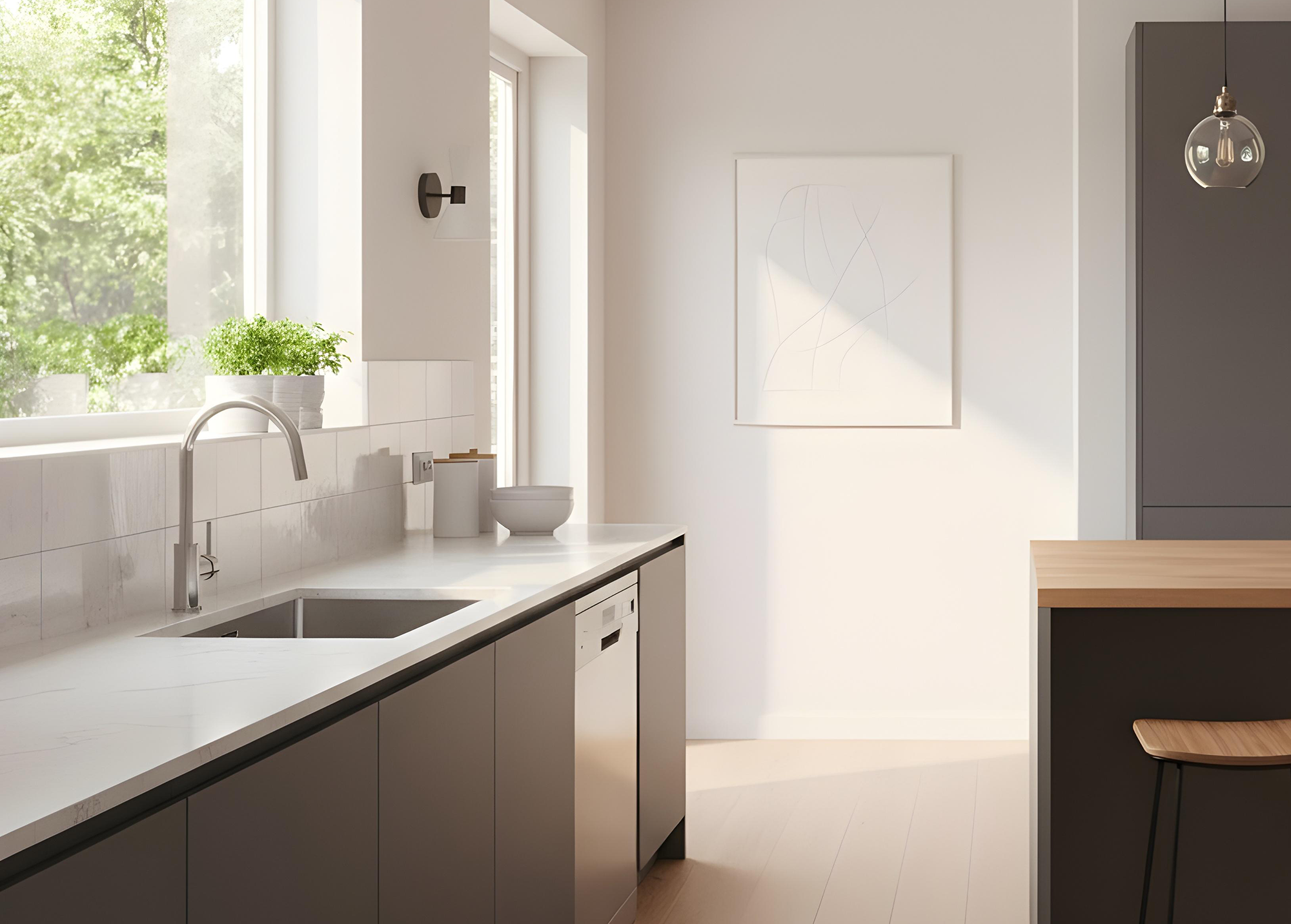 Grifo modelo GarcíaANX341 en una cocina blanca