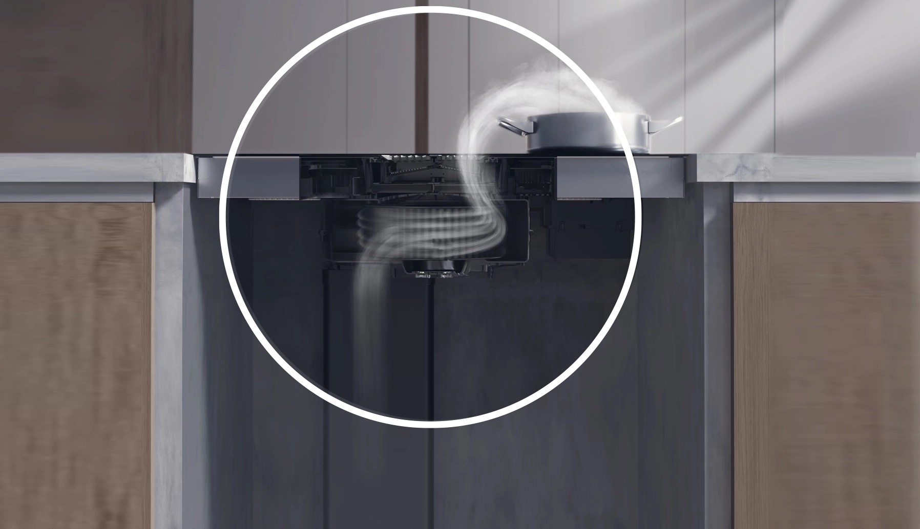 Aire entrando por la placa y circulando por el conducto de ventilación