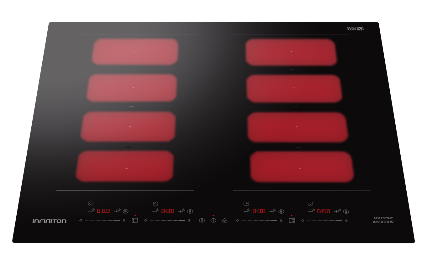 Placa de inducción multizona encendida