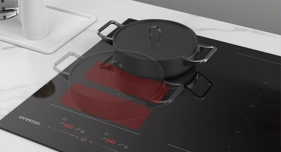 Olla siendo desplazada para cambiar de zona en la placa INDF8BK74G38