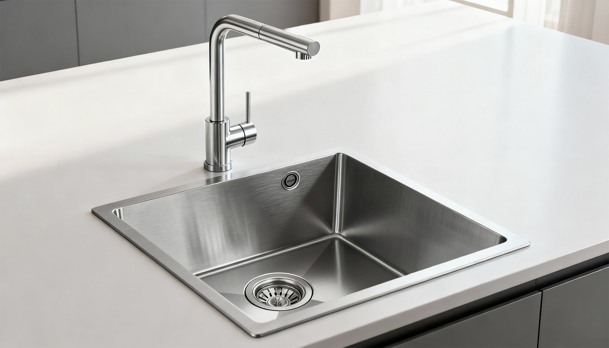 Grifo modelo OlazábalECH289 en una cocina blanca