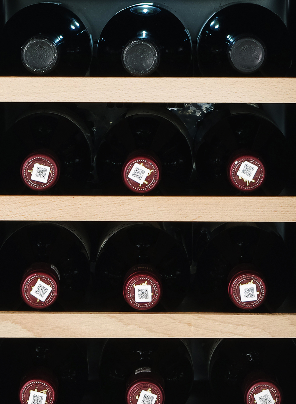 Botellas de vino dentro de una vinoteca