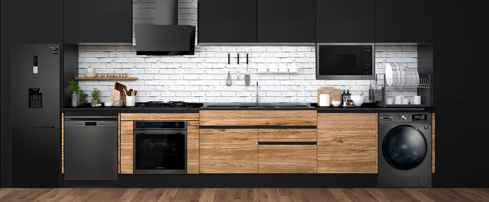 Cocina oscura con electrodomésticos de color Dark Inox