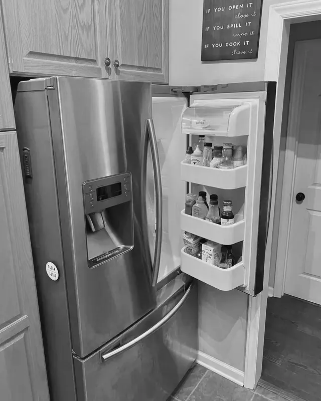 Escena de frigorífico con la puerta abierta costosamente