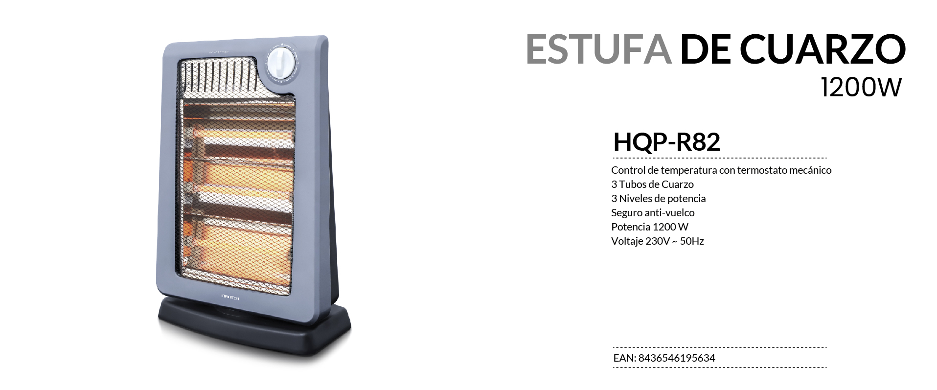 Estufa cuarzo Infiniton HQP-R82, 1200 W
